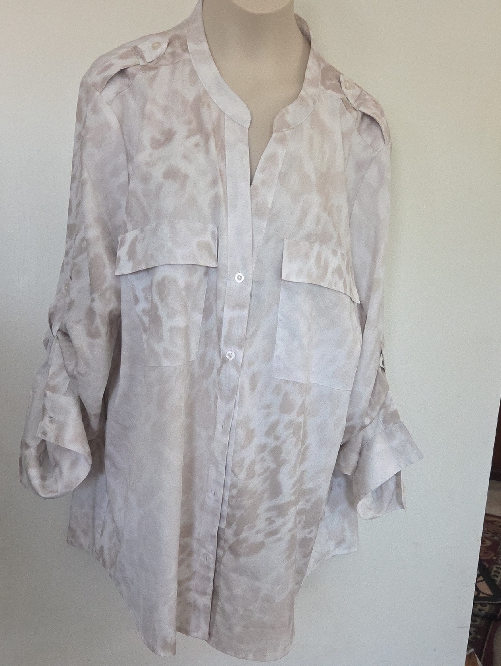 Calvin Klein Beige Taupe Print Button-Down Shirt
